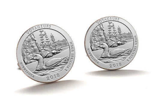 Voyageurs National Park Coin Cufflinks Uncirculated U.S. Quarter 2018 Cuffs Links Enamel Backing Cufflinks