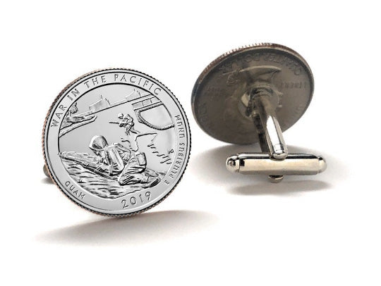 War in The Pacific National Historical Park Coin Cufflinks Uncirculated U.S. Quarter 2019 Cuff Links Enamel Backing Cufflinks