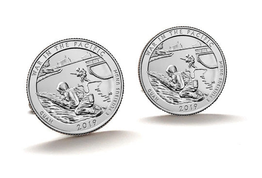 War in The Pacific National Historical Park Coin Cufflinks Uncirculated U.S. Quarter 2019 Cuff Links Enamel Backing Cufflinks