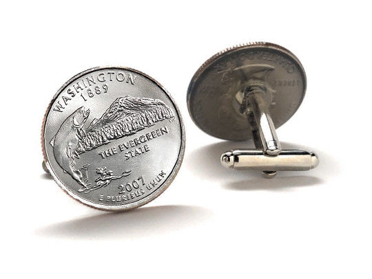 Washington State Quarter Coin Cufflinks Uncirculated U.S. Quarter 2007 Cuff Links Enamel Backing Cufflinks