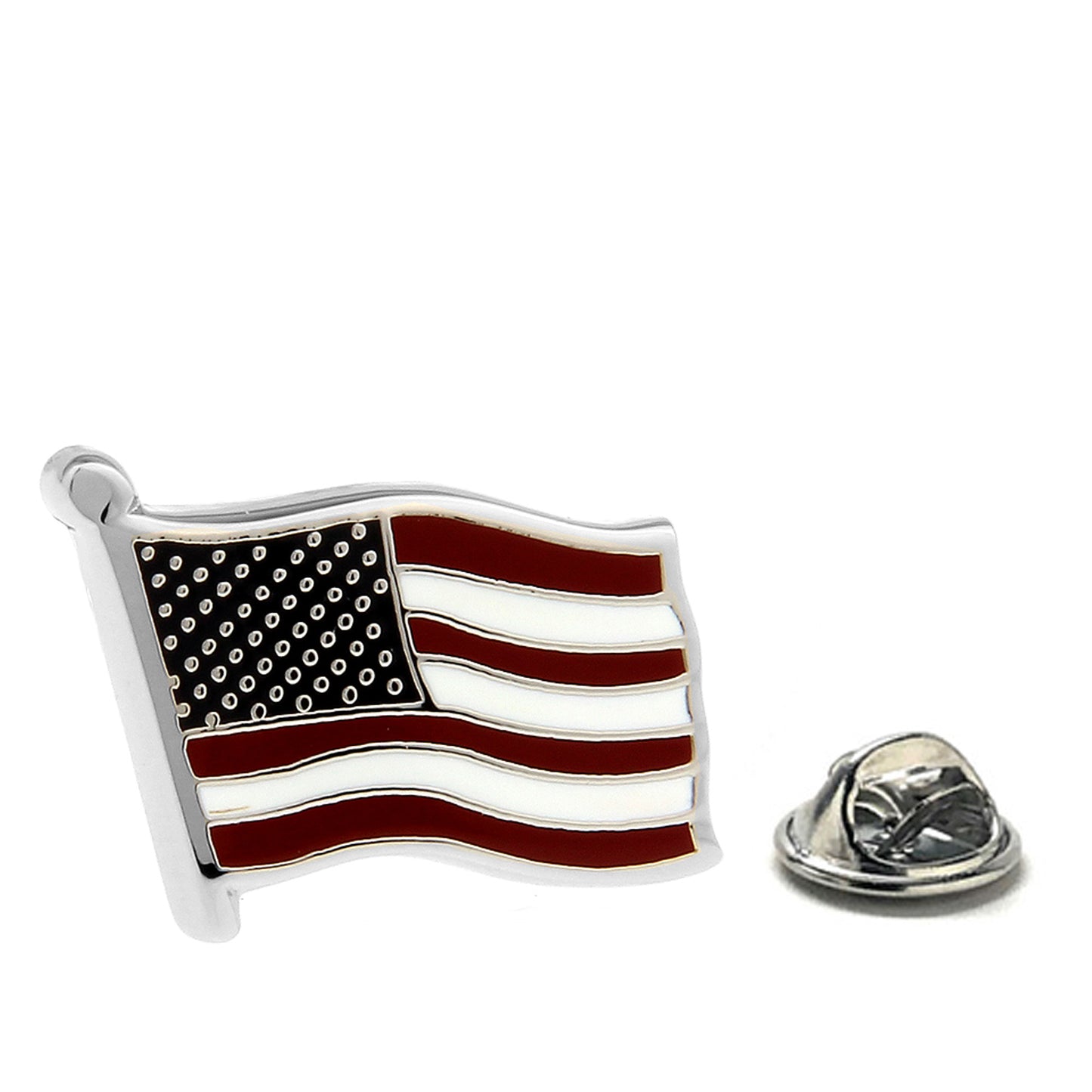American flag lapel pin on a white background