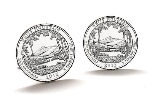 White Mountain National Forest Coin Cufflinks Uncirculated U.S. Quarter 2013 Cuff Links Enamel Backing Cufflinks