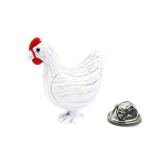 Chicken Lapel Pin White and Red Enamel Pin Hen Laying Egg
