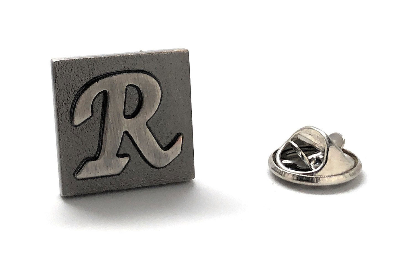 Lapel Pin Letter R, Alphabet Letters Gunmetal Finish Enamel Pin