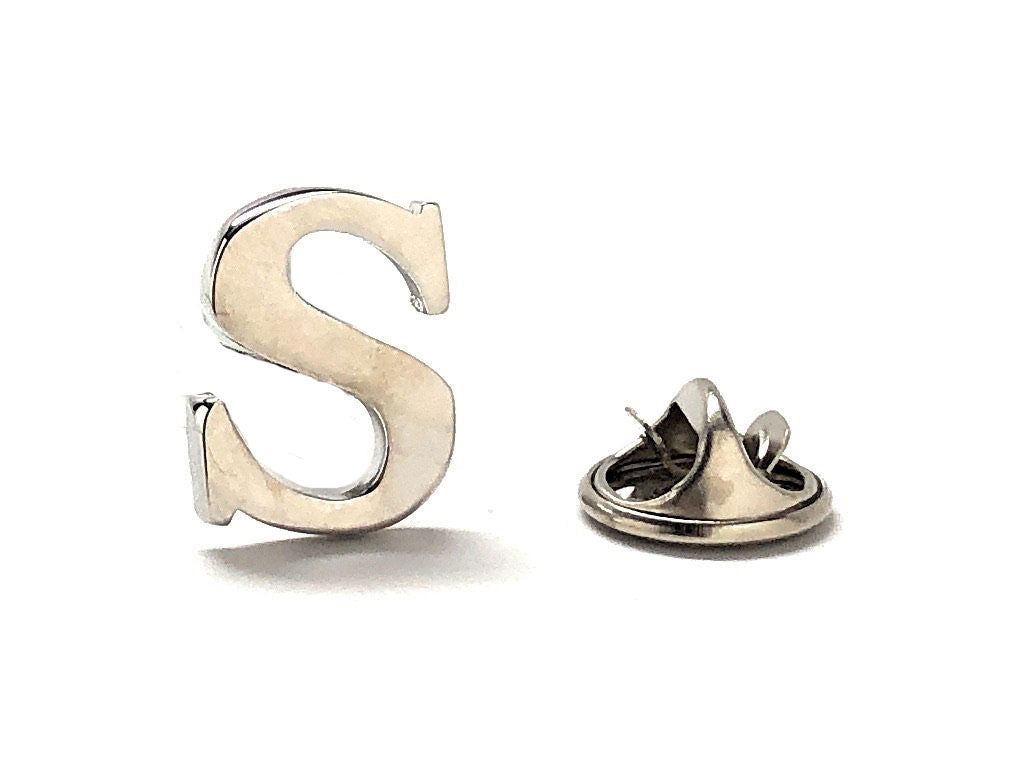 Lapel Pin Letter S, Alphabet Letters Silver Finish Enamel Pin