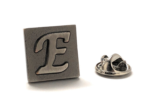 Lapel Pin Letter E, Alphabet Letters Gunmetal Finish Enamel Pin