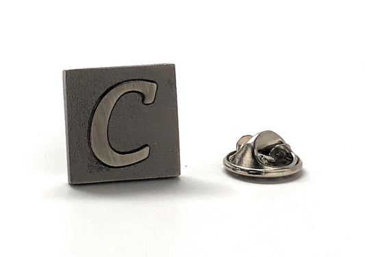Lapel Pin Letter C, Alphabet Letters Gunmetal Finish Enamel Pin