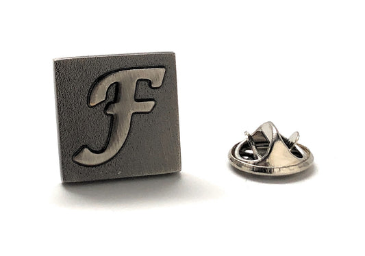 Lapel Pin Letter F, Alphabet Letters Gunmetal Finish Enamel Pin