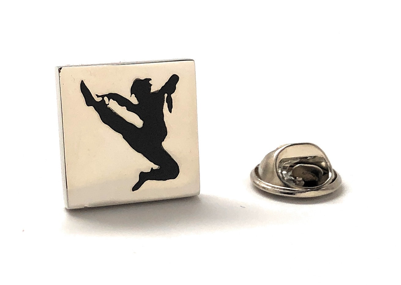 Kung Fu Fighting Lapel Pin Silver and Black Enamel Pin Karate Martial Art