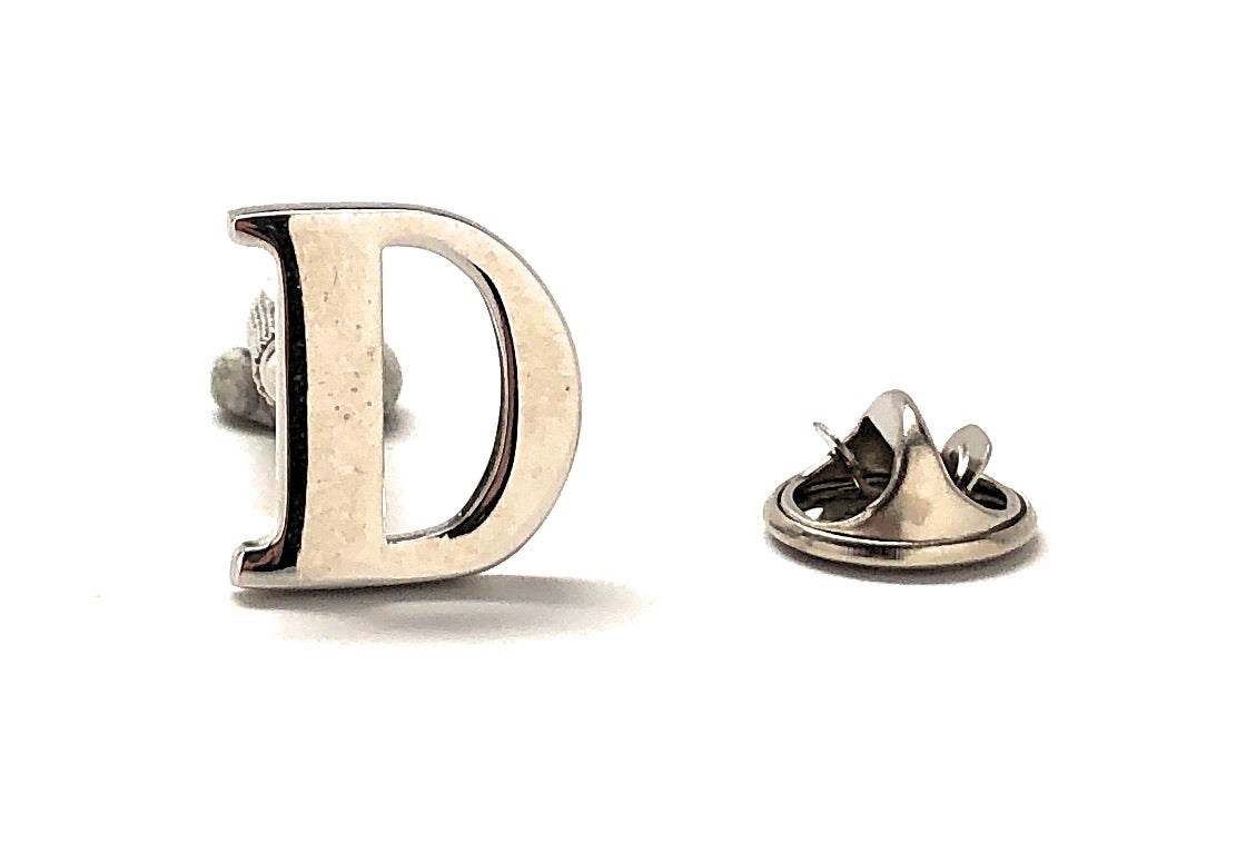 Lapel Pin Letter D, Alphabet Letters Silver Finish Enamel Pin