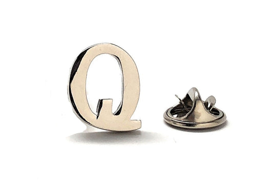 Lapel Pin Letter Q, Alphabet Letters Silver Finish Enamel Pin